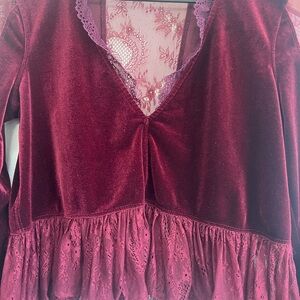 Free people maroon velvet blouse with lace